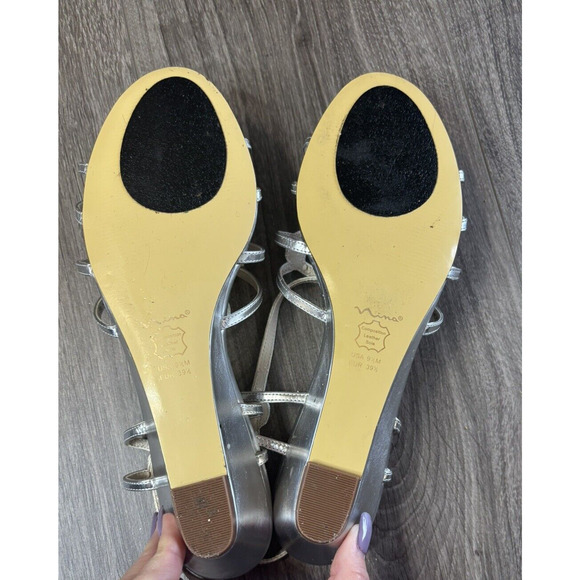 Nina Short Wedge Heels Silver Open Toed Strappy Size 9.5M Bridal Holiday Party - Picture 7 of 10